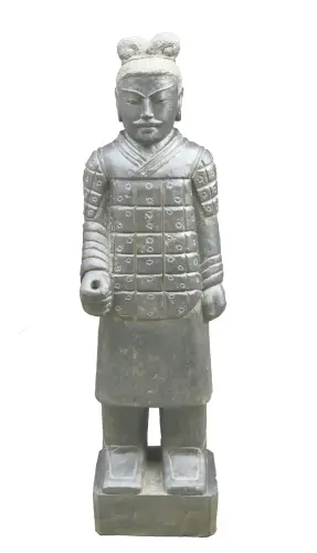 Product image of the product “Warrior standing with left hand up, ca 175cm, antique finish Left Hand Up | Antique Finish”